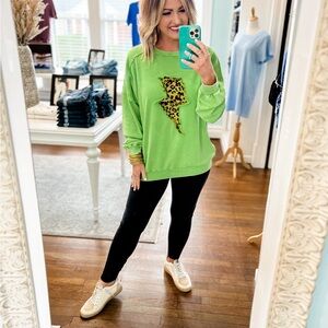 Easel Green Sweatshirt with Leopard Print Lightning Bolt